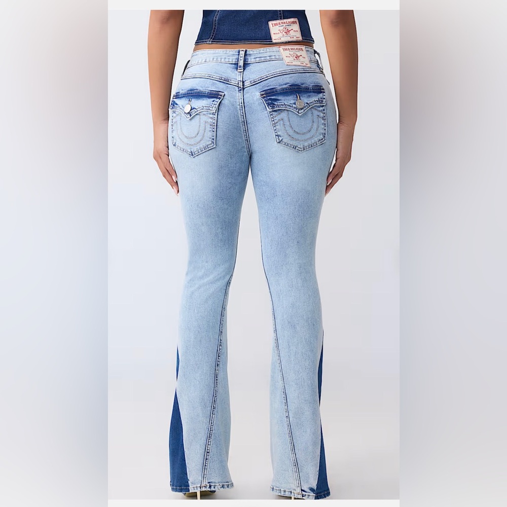 True Religion Joey Mid Rise light riviera pacific Two-Tone Flare Jeans size 29